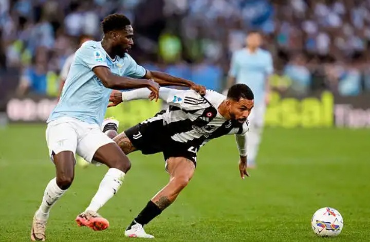 Boulaye Dia Of SS Lazio And Douglas Luiz Of Juventus FC