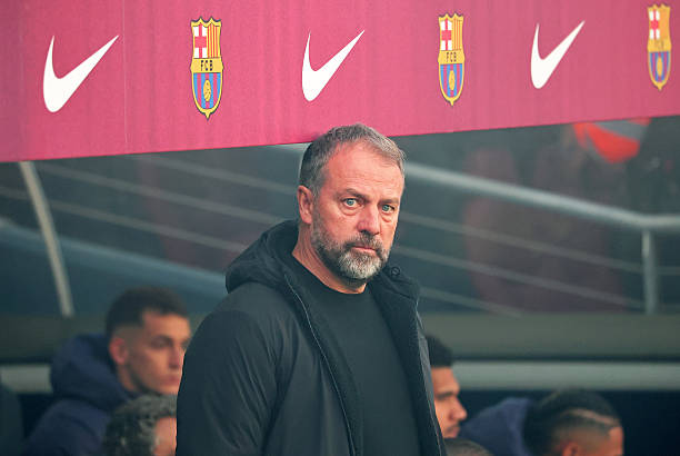 Hansi Flick Coaches During The Match Between Fc Barcelona And Athletic Club Corresponding To