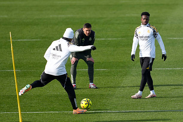 Valdebebas Spain Kylian Mbappe Xabi Alonso And Vinicius Junior During The Training Day Of 2