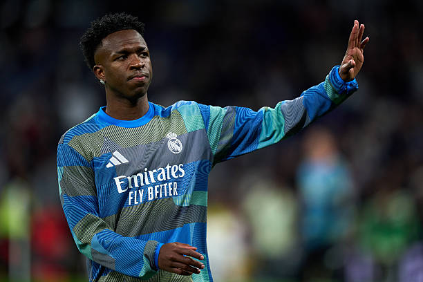 Madrid Spain Vinicius Junior Of Real Madrid Acknowledges The Fans In The Warm Up Prior To The