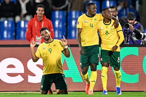 Topshot South Africas Forward Lyle Foster Celebrates Scoring His Teams Second Goal Next To
