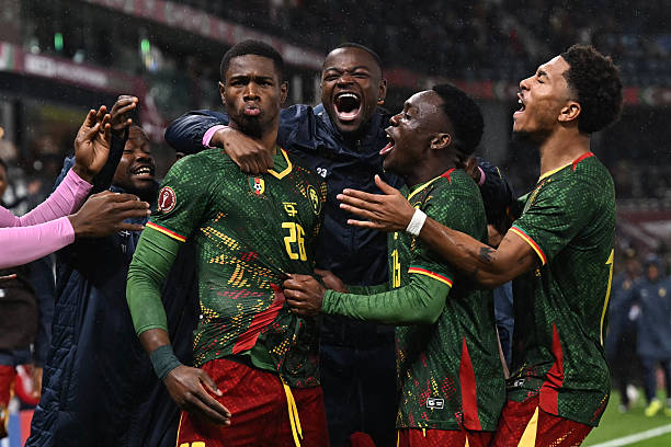 Topshot Cameroons Forward Christian Kofane Celebrates Scoring His Teams Second Goal During